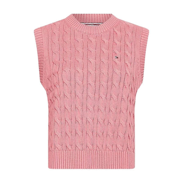 Gilet Donna Girocollo trama a trecce Rosa TOMMY HILFIGER- Francavilla Moda