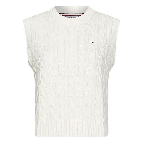 Gilet Donna Girocollo trama a trecce Panna TOMMY HILFIGER- Francavilla Moda
