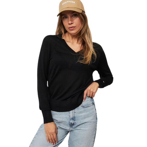 Tommy Hilfiger Maglia Maglia Donna con scollatura a V Nero - Francavilla Moda