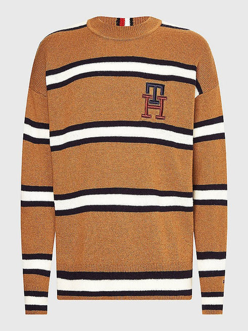Maglia Pullover riga Oversize girocollo Khaky TOMMY HILFIGER- Francavilla Moda