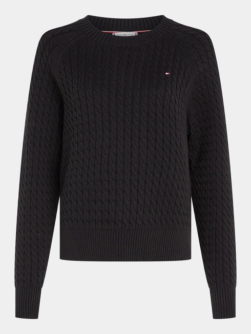 Pullover Donna girocollo a treccia Nero Tommy Hilfiger- Francavilla Moda