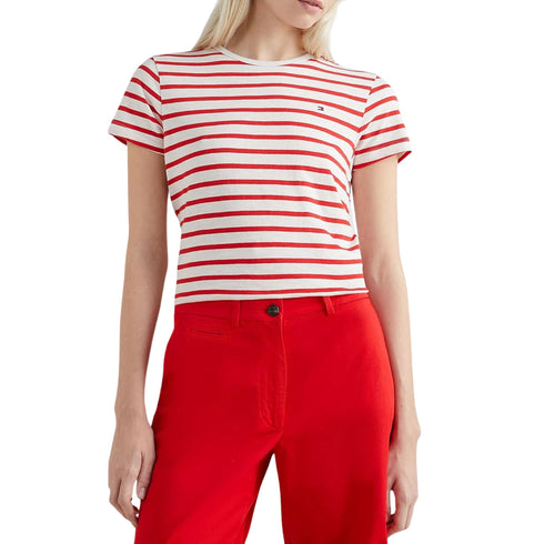 T-shirt Donna girocollo Bianco rosso Tommy Hilfiger- Francavilla Moda