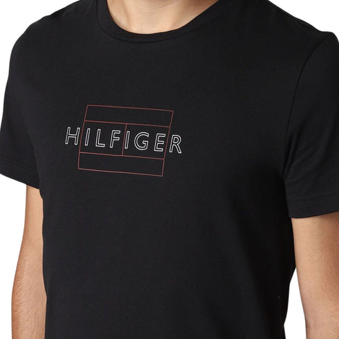 T-shirt Uomo con inserto a V e logo Nero TOMMY HILFIGER- Francavilla Moda