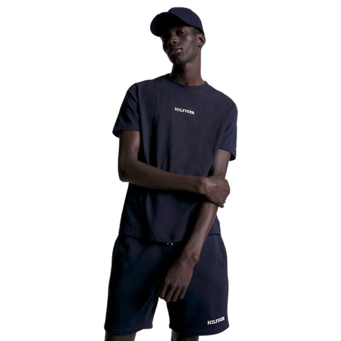 T-shirt Uomo con logo ricamato sul petto Blu Tommy Hilfiger- Francavilla Moda