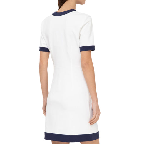 Abito Donna con scollo V e bottoni gioiello Bianco blu Twinset- Francavilla Moda