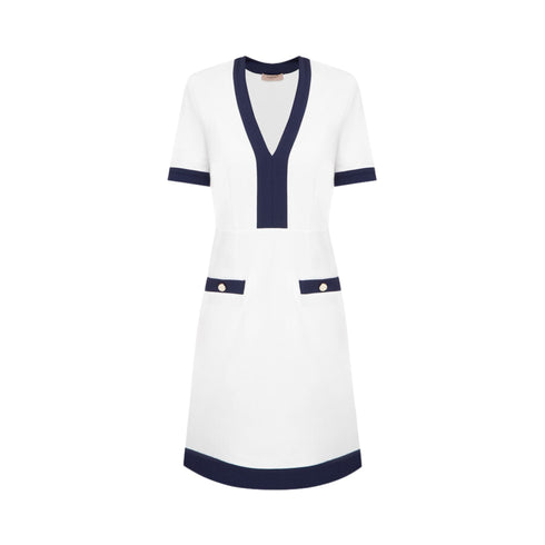 Abito Donna con scollo V e bottoni gioiello Bianco blu Twinset- Francavilla Moda