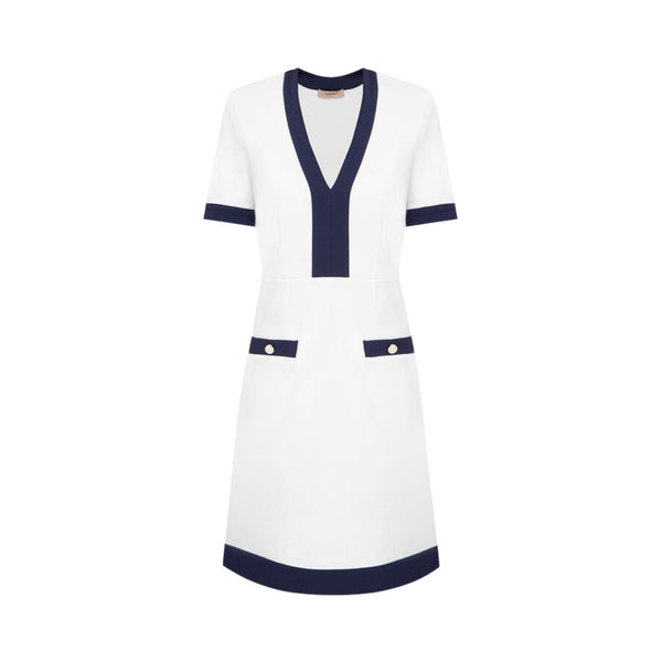 Abito Donna con scollo V e bottoni gioiello Bianco blu Twinset- Francavilla Moda