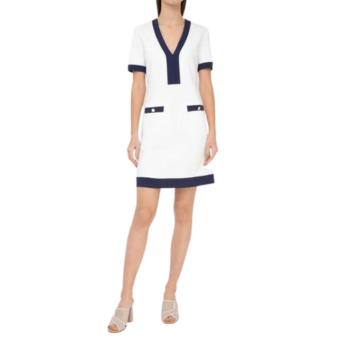 Abito Donna con scollo V e bottoni gioiello Bianco blu Twinset- Francavilla Moda