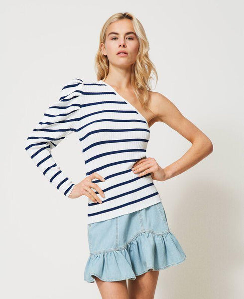 Maglia Donna 211TT3212 monospalla a righe Bianco blu TWINSET- Francavilla Moda