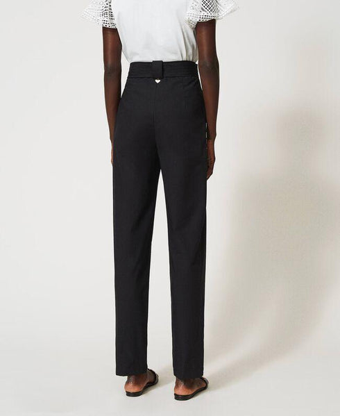 Pantalone Donna 211TT2473 in popeline con ricamo Nero TWINSET- Francavilla Moda