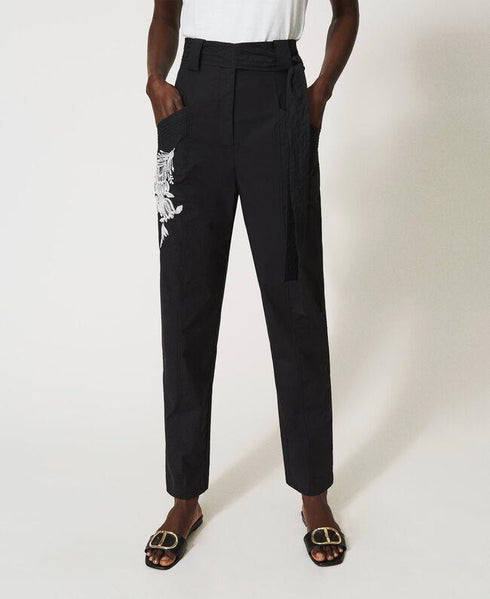 Pantalone Donna 211TT2473 in popeline con ricamo Nero TWINSET- Francavilla Moda