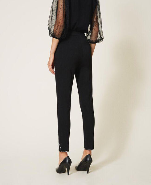 Pantalone Donna sigaretta con ricami Nero Twinset- Francavilla Moda