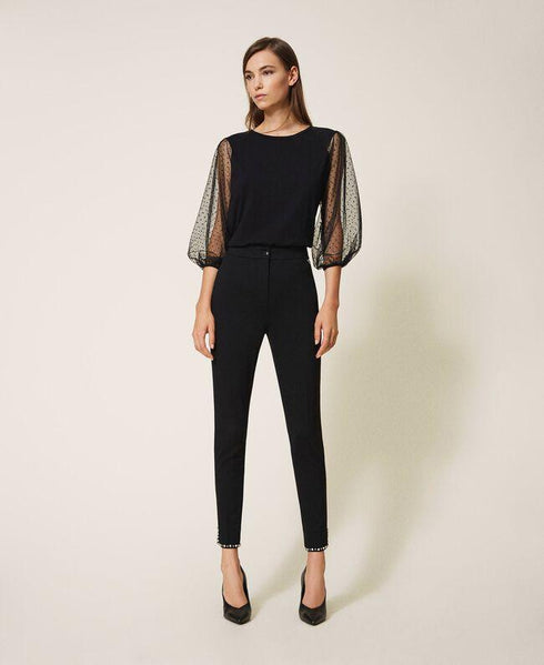 Pantalone Donna sigaretta con ricami Nero Twinset- Francavilla Moda