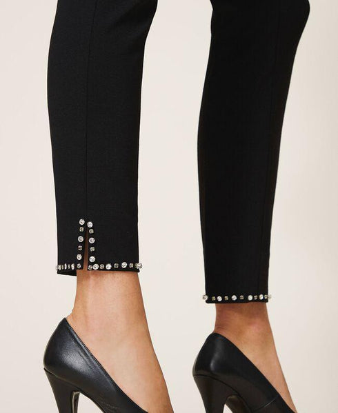 Pantalone Donna sigaretta con ricami Nero Twinset- Francavilla Moda
