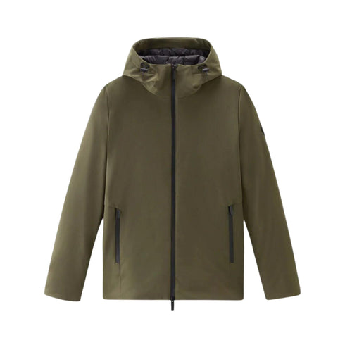 Piumino Uomo corto Pacific in softshell Verde militare Woolrich- Francavilla Moda