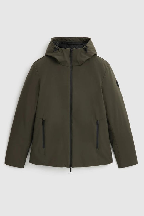 Piumino Uomo Pacific in Soft Shell con cappuccio regolabile Verde WOOLRICH- Francavilla Moda
