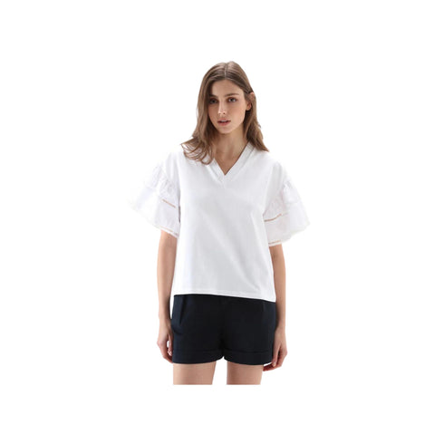 T-shirt Donna con maniche a palloncino Bianco WOOLRICH- Francavilla Moda