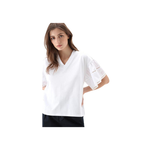 T-shirt Donna con maniche a palloncino Bianco WOOLRICH- Francavilla Moda