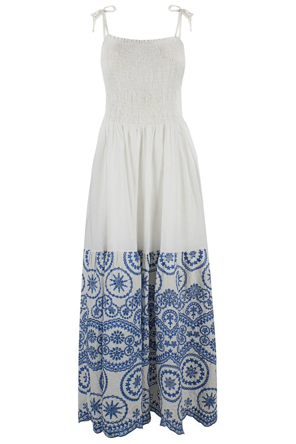 Abito Donna A424EV00 lungo con pizzo sangallo Gesso YES ZEE- Francavilla Moda