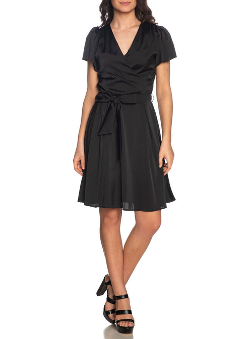 Abito Donna fluido incrociato Nero Yes Zee- Francavilla Moda