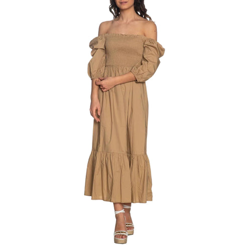 Abito Donna lungo con balza Beige YES ZEE- Francavilla Moda