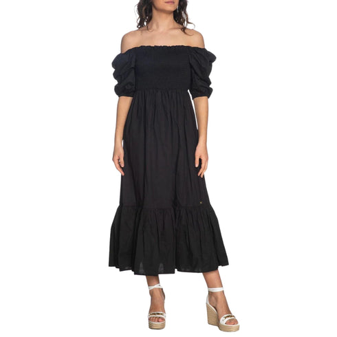 Abito Donna lungo con balza Nero YES ZEE- Francavilla Moda