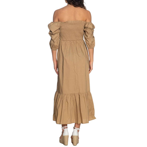 Abito Donna lungo con balza Beige YES ZEE- Francavilla Moda