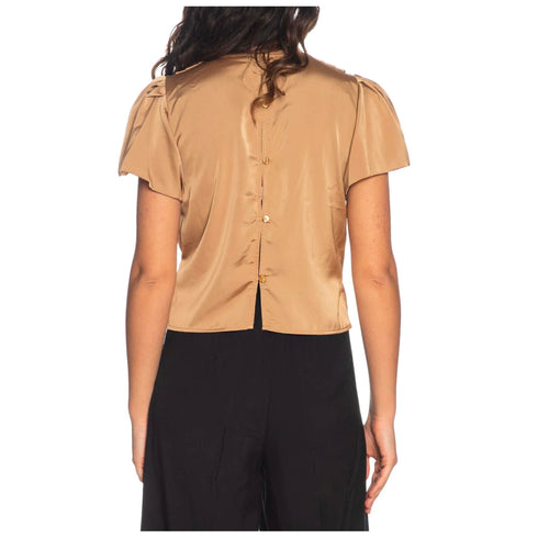 Blusa Donna incrociata in raso Beige Yes Zee- Francavilla Moda
