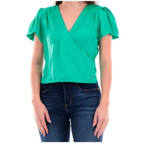 Blusa Donna incrociata in raso Verde Yes Zee- Francavilla Moda