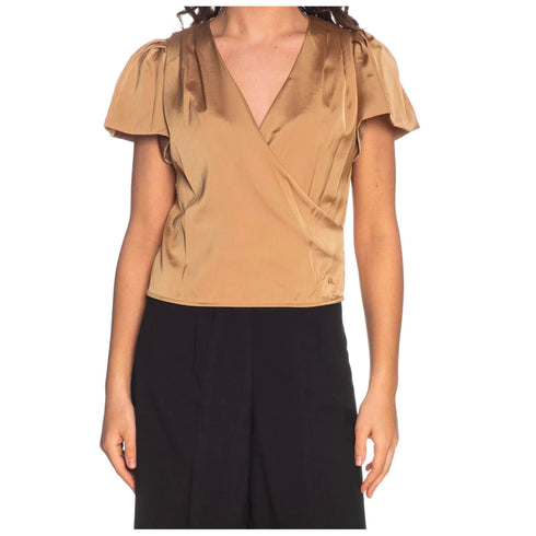 Blusa Donna incrociata in raso Beige Yes Zee- Francavilla Moda