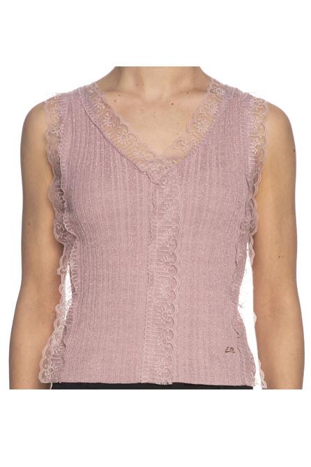 Canotta Donna M211IL00 con pizzo smanicata Rosa YES ZEE- Francavilla Moda
