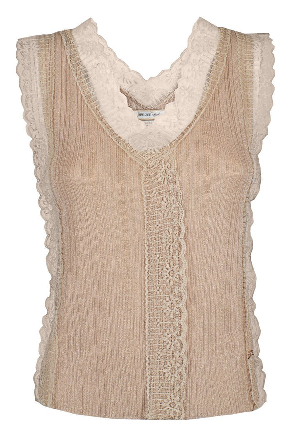Canotta Donna M211IL00 con pizzo smanicata Beige YES ZEE- Francavilla Moda