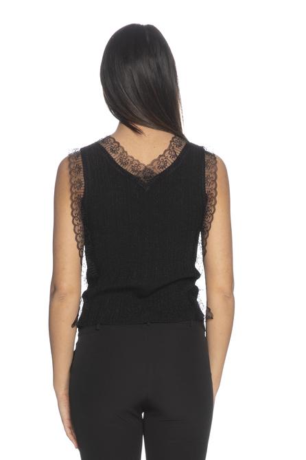 Canotta Donna M211IL00 con pizzo smanicata Nero YES ZEE- Francavilla Moda