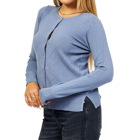 Cardigan Donna con trama a rombi Polvere Yes Zee- Francavilla Moda