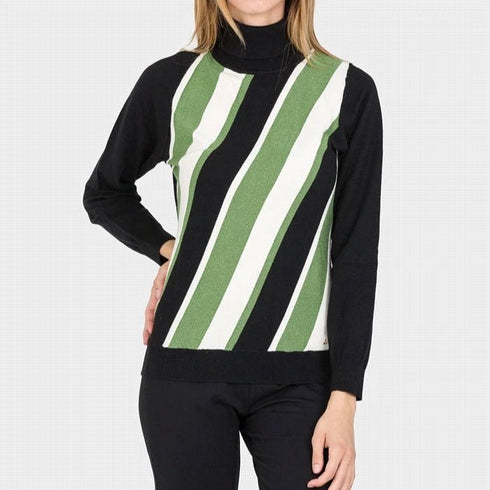Yes Zee Pullover Dolcevita Donna con fantasia Nero verde A23-YESZEEM075BQ00-2900-S - Francavilla Moda