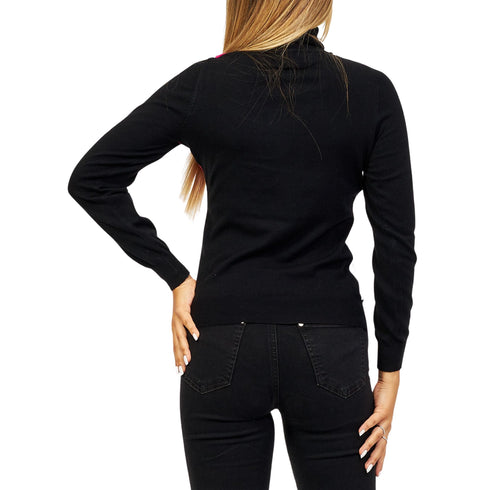 Dolcevita Donna con fantasia Nero fucsia Yes Zee- Francavilla Moda