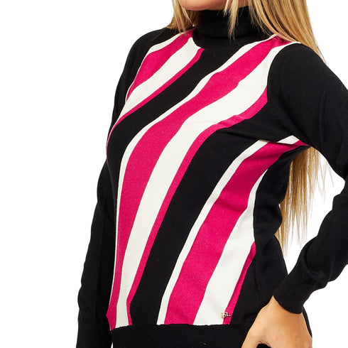 Dolcevita Donna con fantasia Nero fucsia Yes Zee- Francavilla Moda