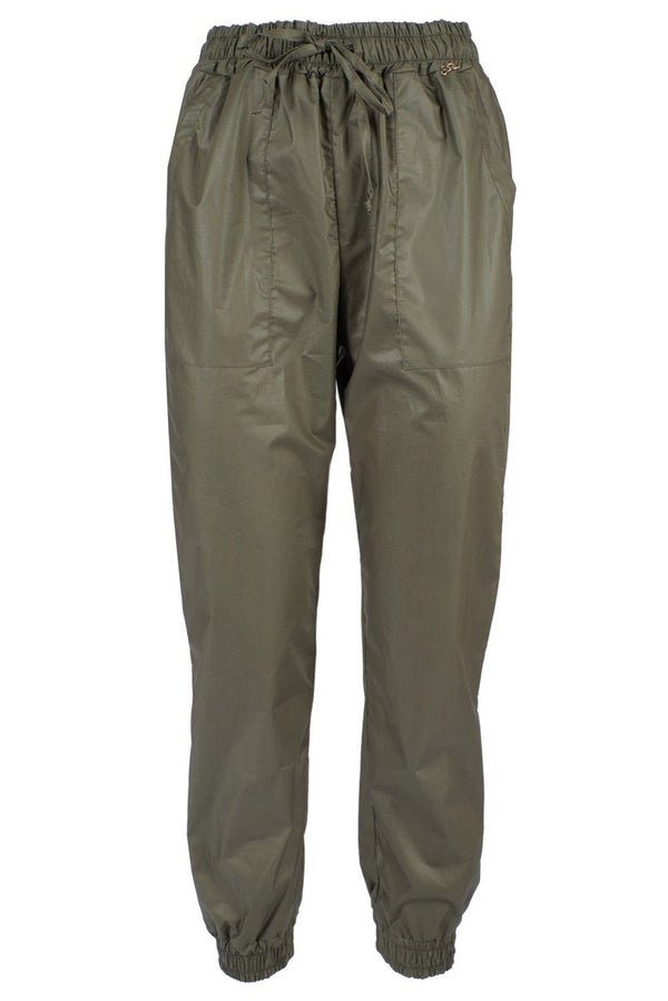 Donna Pantalone P333EN00 con coulisse e fondo arricciato Verde militare YES ZEE- Francavilla Moda