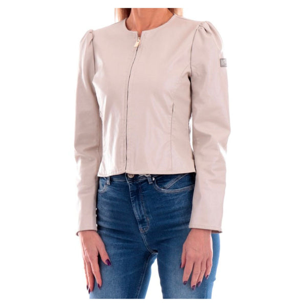 Giubbino Donna in ecopelle stampata Ecru YES ZEE- Francavilla Moda