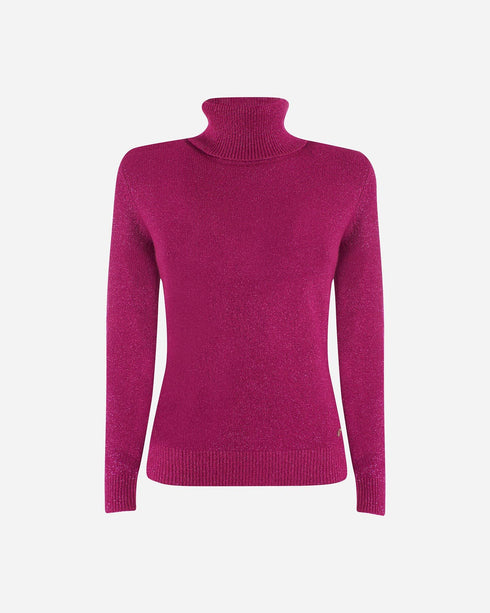 Maglia Dolcevita Donna con dettagli in lurex Fucsia Yes Zee- Francavilla Moda