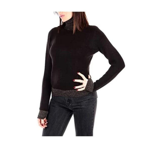 Maglia Dolcevita Donna con dettagli in lurex Nero Yes Zee- Francavilla Moda