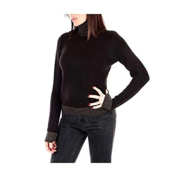 Maglia Dolcevita Donna con dettagli in lurex Nero Yes Zee- Francavilla Moda