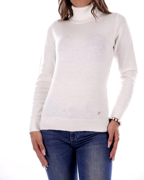 Maglia Dolcevita Donna con dettagli in lurex Gesso Yes Zee- Francavilla Moda