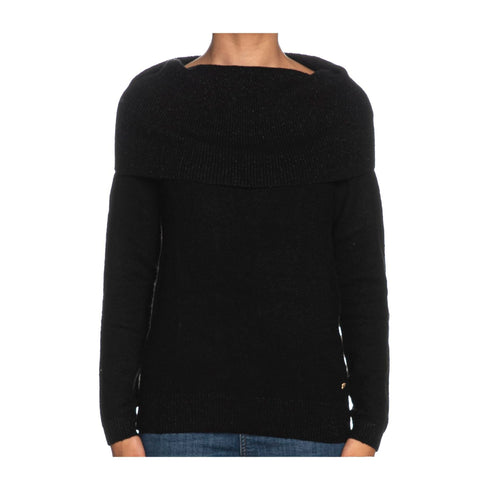 Maglia Donna con collo ad anello Nero Yes Zee- Francavilla Moda