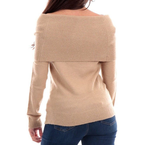 Maglia Donna con collo ad anello Beige Yes Zee- Francavilla Moda