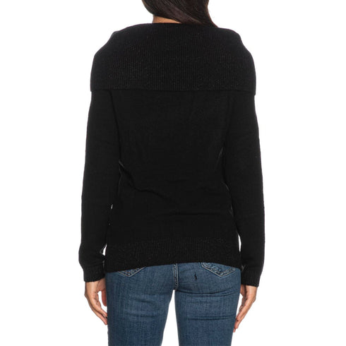 Maglia Donna con collo ad anello Nero Yes Zee- Francavilla Moda