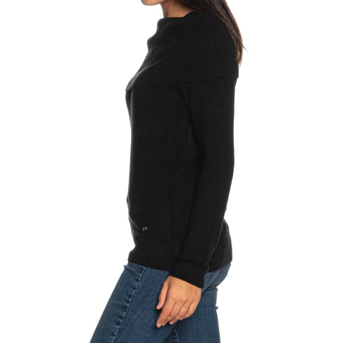 Maglia Donna con collo ad anello Nero Yes Zee- Francavilla Moda