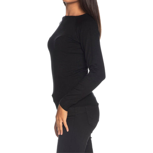 Maglia Donna con scollo a barca Nero Yes Zee- Francavilla Moda