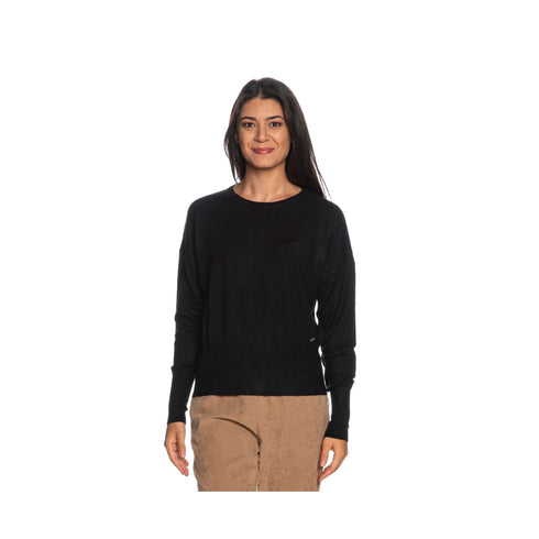 Maglia Donna girocollo con manica a kimono Nero Yes Zee- Francavilla Moda