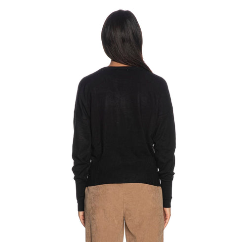 Maglia Donna girocollo con manica a kimono Nero Yes Zee- Francavilla Moda